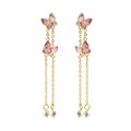 925 Silver Needle Tassel Pearl Butterfly Earrings for Women