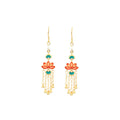 Enamel Cloisonne Good Luck Beads Pearl Antique Tassel Earrings for Women