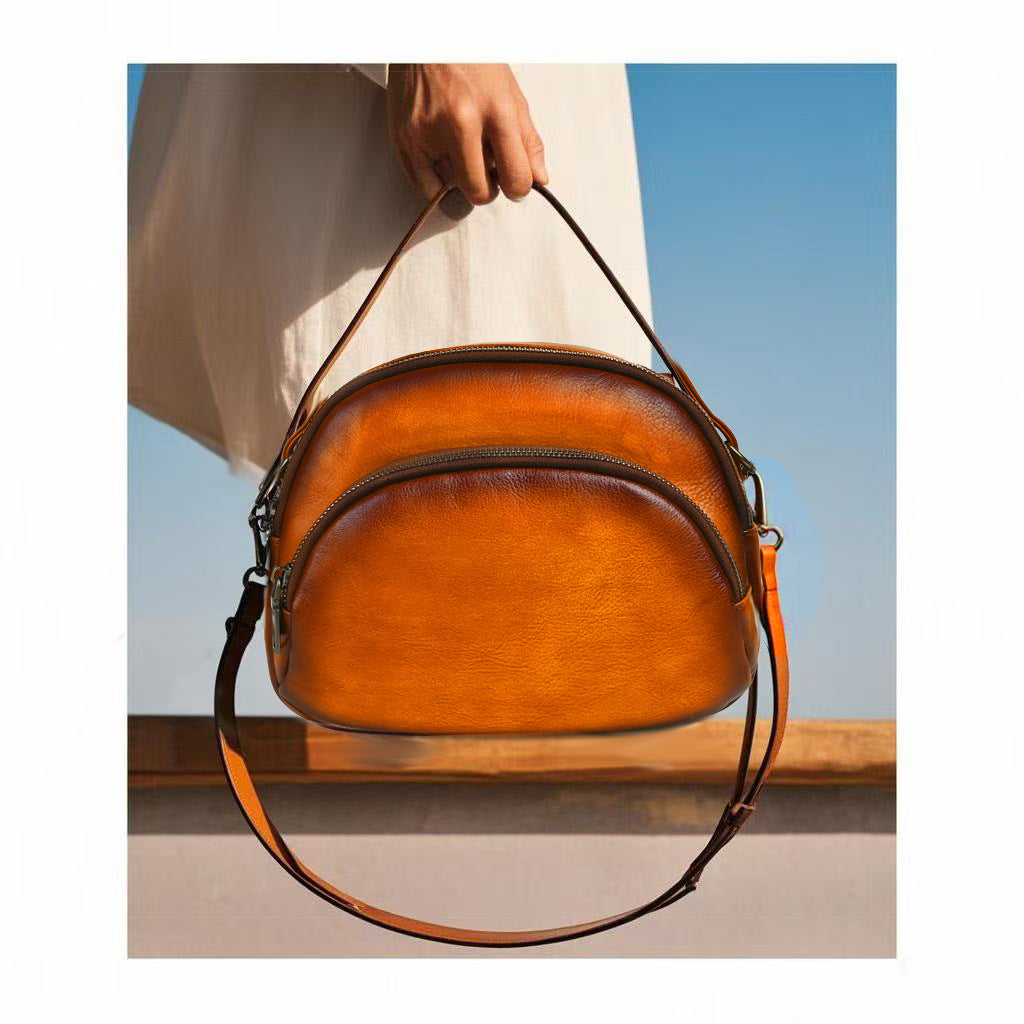 Autumn and Winter Crossbody Handbag Genuine Cowhide Women's Work Commuter Bag Maillard Vintage