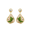 Enamel Monet Garden Oil Painting Imitation Pearl Earrings