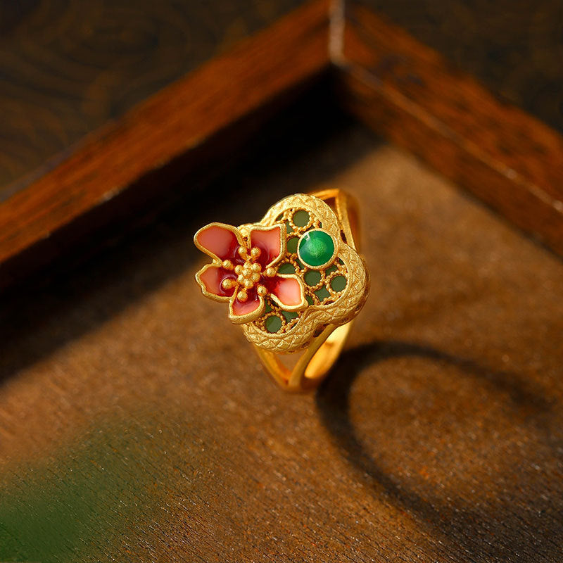 Red Riding Book Style Flower-blooming Rich Ring with High-grade Design Sense