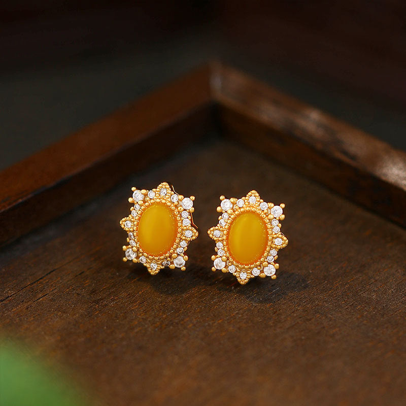2025 New High-End Niche 925 Silver Imitation Beeswax Amber Earrings for Women