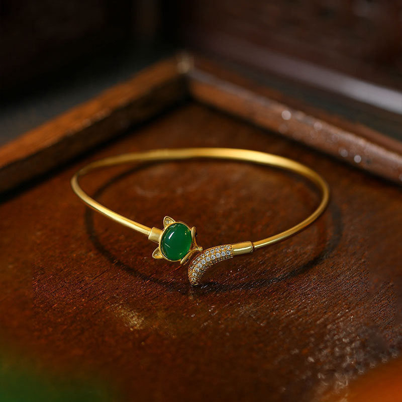 Natural Chalcedony Agate Inlaid Fox Bracelet for Women