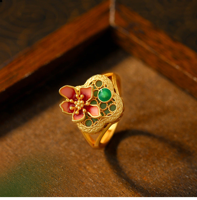Red Riding Book Style Flower-blooming Rich Ring with High-grade Design Sense