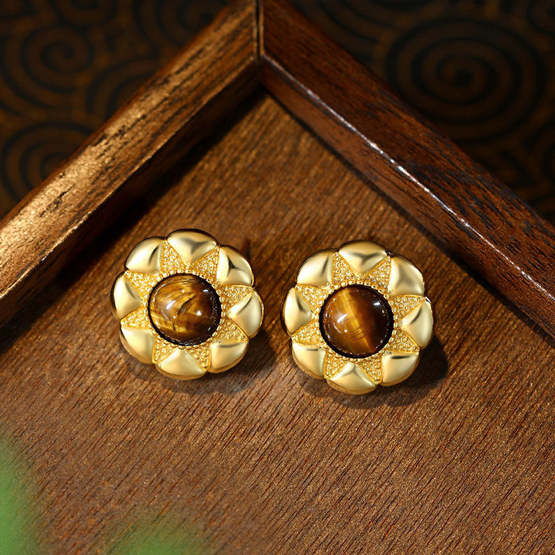 Vintage Tiger's Eye Earrings, All-match, French Light Luxury