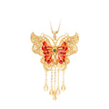 Real Gold Electroplated Ancient Method Sands Gold Filament Tassel Butterfly Vintage Tassel Necklace