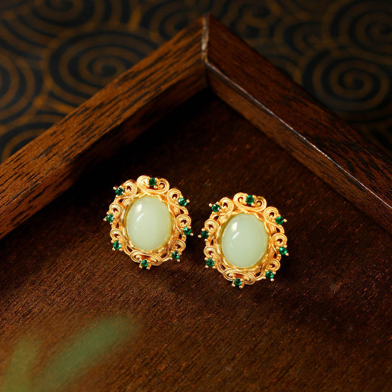 Female Joker Hollow Imitation Jade Earrings - High - end and Exquisite