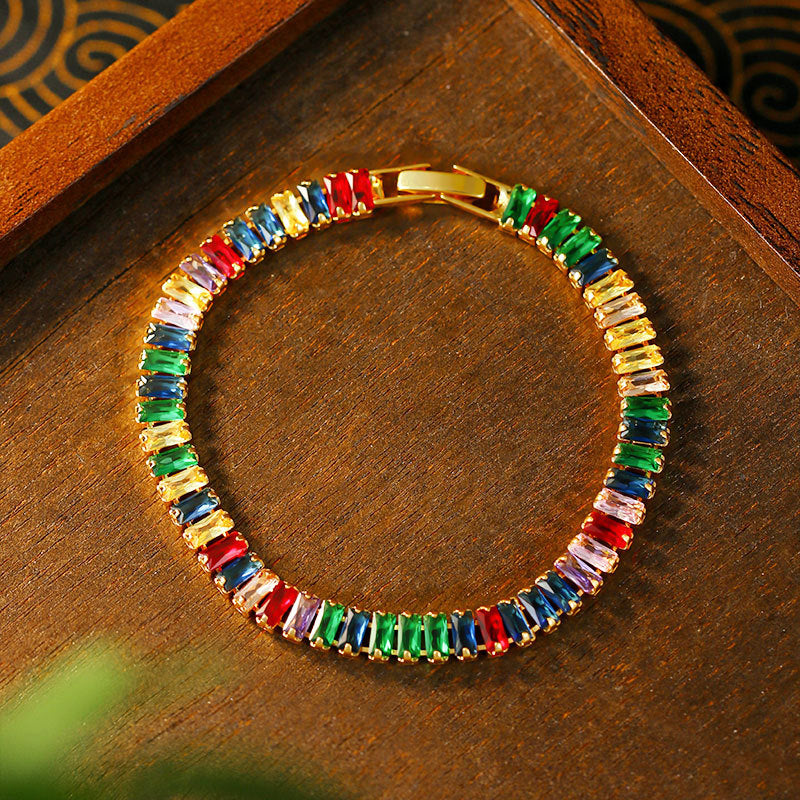 Korean-style Niche Gold-plated Zircon Imitation Tourmaline Bracelet for Women