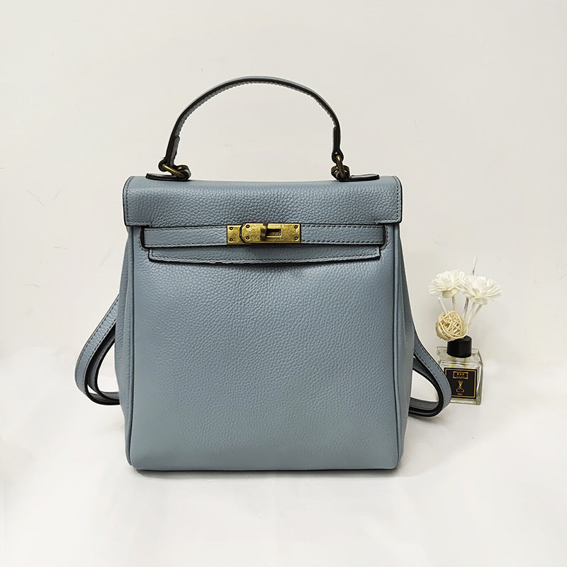 Ladies Leather Backpack - Multi-purpose, Fashion Casual, Litchi Grain Top Layer