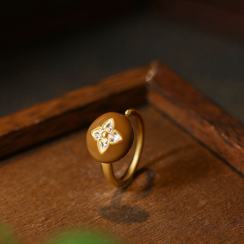 Maillard Port Style Vintage Brown Oil Dropping Women's French Style Finger Ring