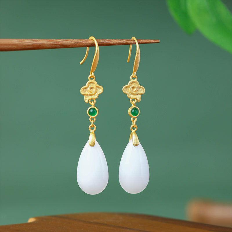 Real Gold Electroplating Xiangyun Imitation Jade Water Drop Earrings
