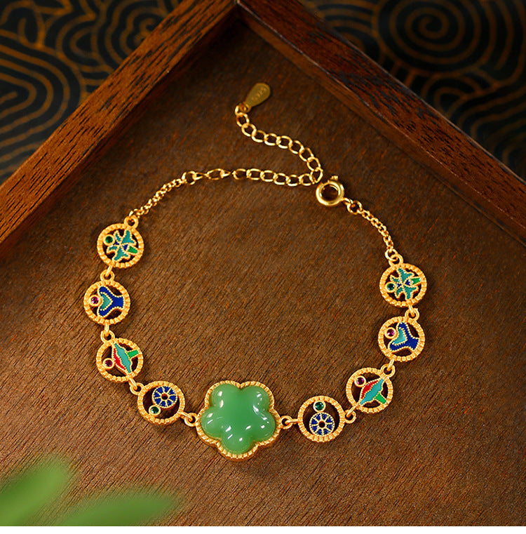 Gold-plated Flower Glaze Gradient Color Imitation Jade Women's All-match Bracelet