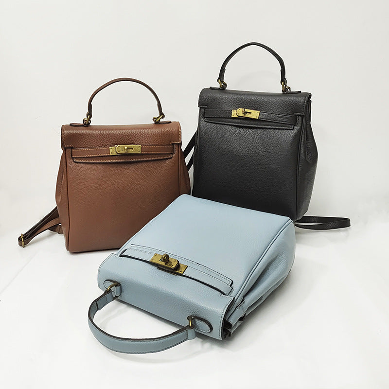 Ladies Leather Backpack - Multi-purpose, Fashion Casual, Litchi Grain Top Layer