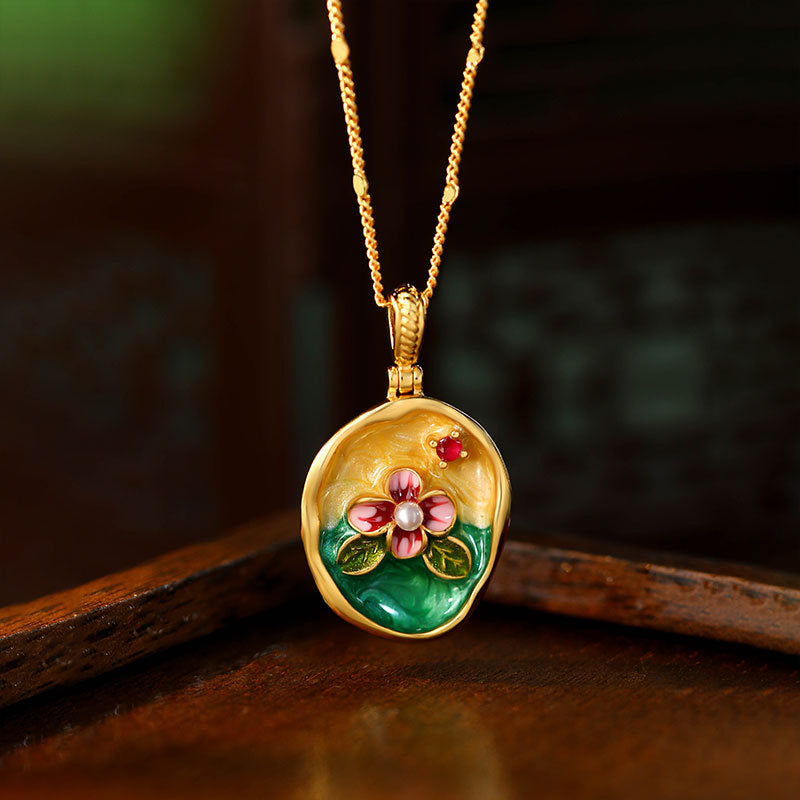 Monet Garden French Retro Oil Painting Flower Pendant Necklace