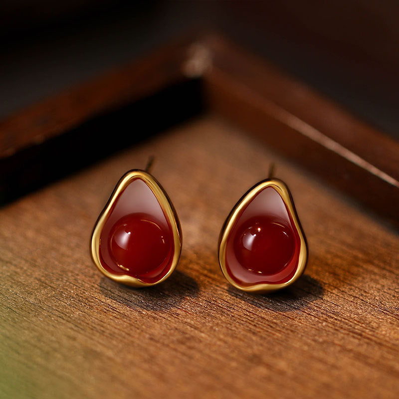 Ancola Red Drop Glaze Women's Retro Hong Kong Style Earrings