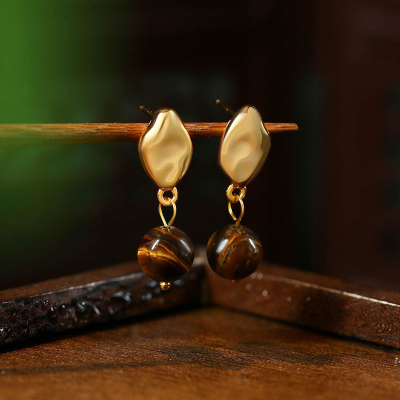 Maillard Style French Vintage Women's Asymmetric Natural Tiger's Eye Earrings