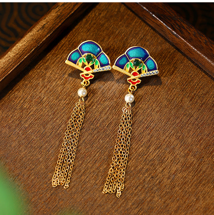 Ancient Horse-faced Skirt Accessories Tassel Fan Earrings