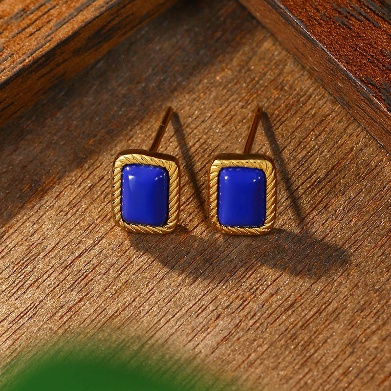 Ayeryuan S925 Silver Gold-plated Lapis Lazuli Square Niche Earrings