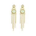 El edge gold-plated imitation Hetian jade long tassel earrings for women