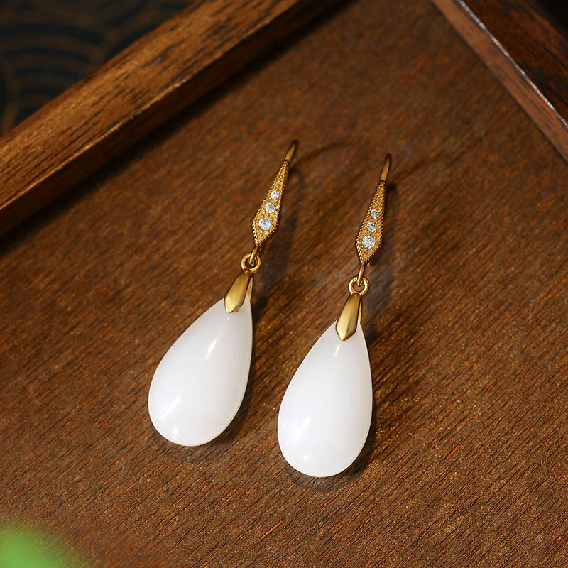 Imitation White Jade Water Drop Earrings for Women - Simple and High Sense
