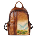 Retro Genuine Leather Women's Backpack with Embossed Design and Large Capacity