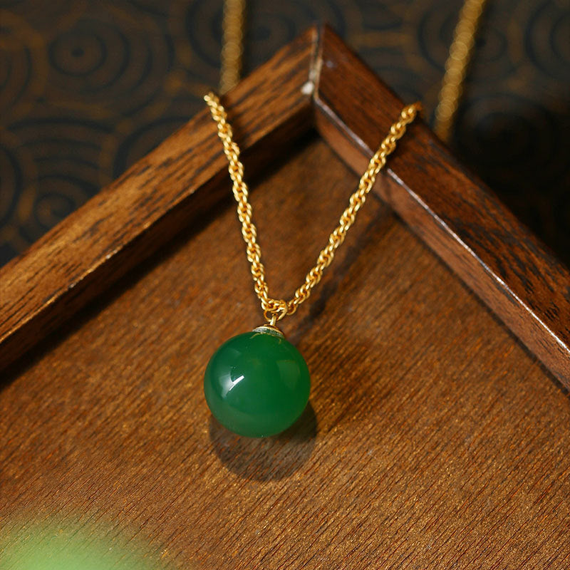 Natural Green Chalcedony Passepartout Transfer Beads Clavicle Chain