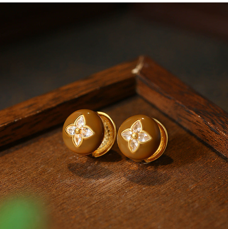 Exquisite Fashion Maillard Vintage Brown Oil Drop Women's French Ear Studs