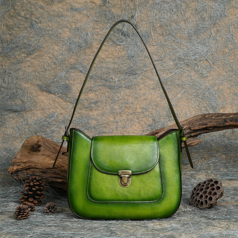 Women's Green Leather Vintage Handmade Underarm Shoulder Bag