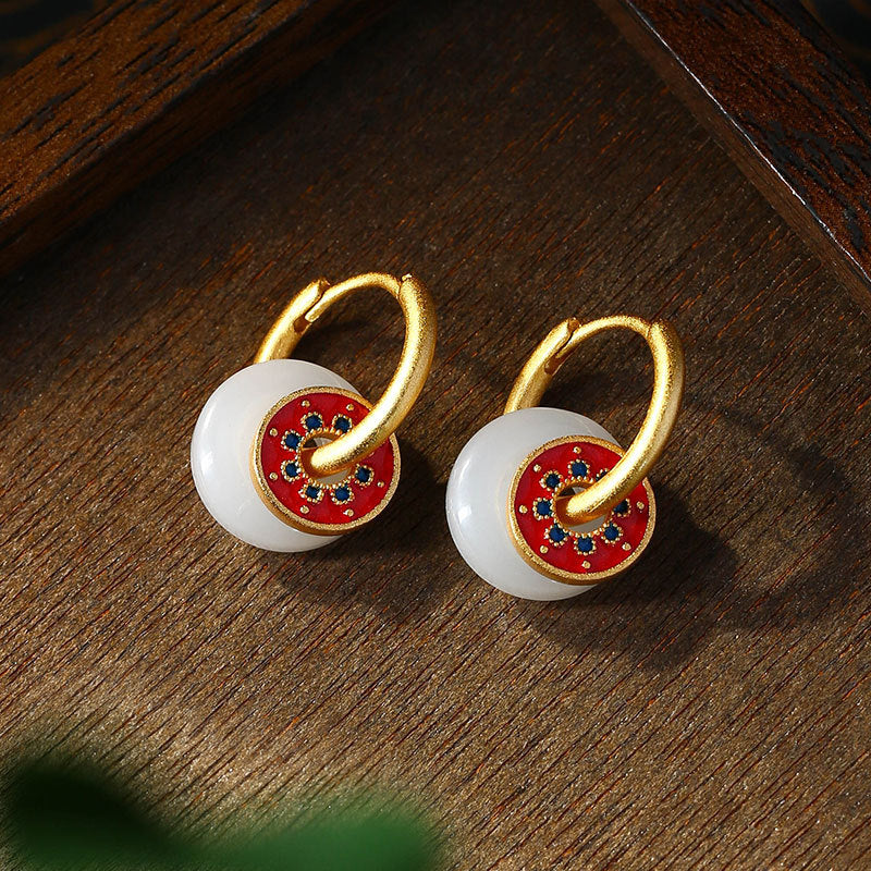 Gold-plated Painted Glaze Imitation Hetian Jade Earrings, Multi-ear Buckle, Niche Exquisite
