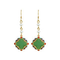 Palace Style Ancient Gold Plated Cold Enamel Four-leaf Clover Earrings
