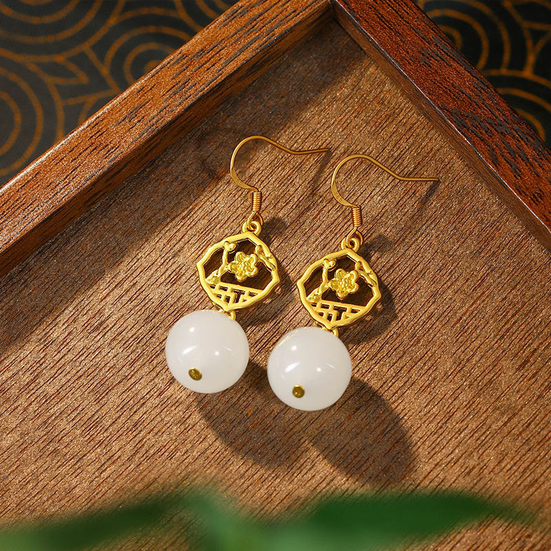 Real Gold Color Plating Imitation Hetian Jade Earrings