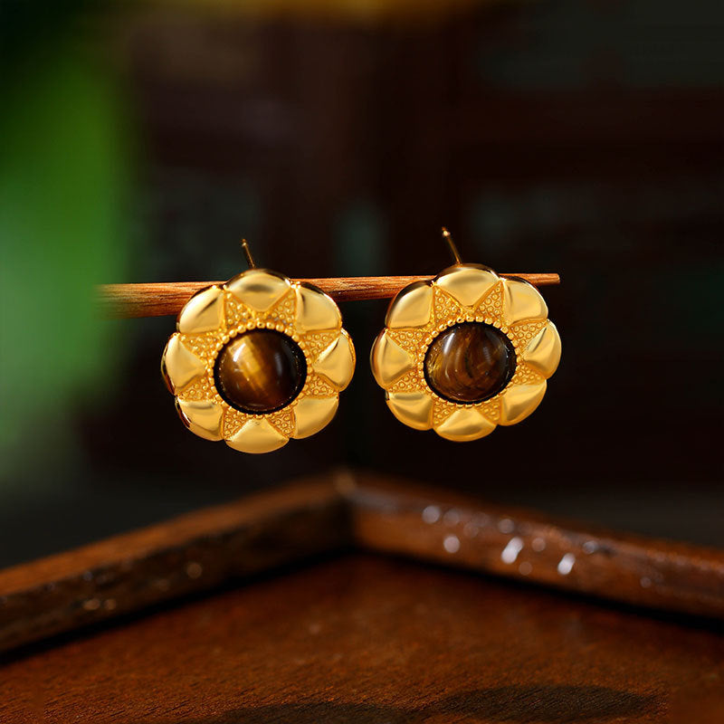 Vintage Tiger's Eye Earrings, All-match, French Light Luxury