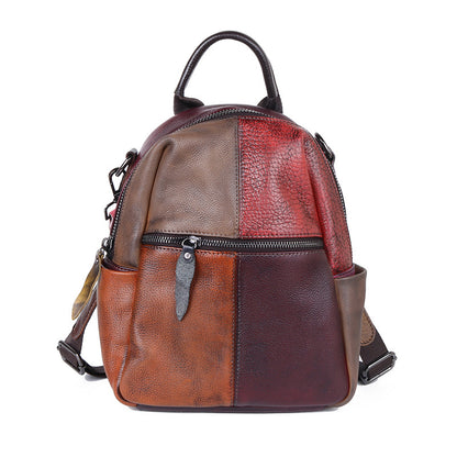 Cowhide Color Blocking Handmade Outdoor Genuine Leather Backpack