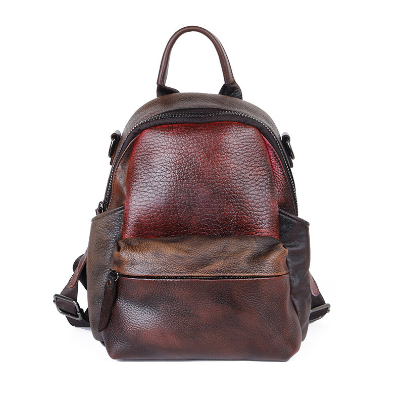 Cowhide Color Blocking Handmade Outdoor Genuine Leather Backpack