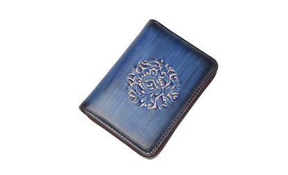 Top Layer Cowhide Embossed Hand Color Large Capacity Zipper Organ Card Bag Vintage Genuine Leather Coin Purse