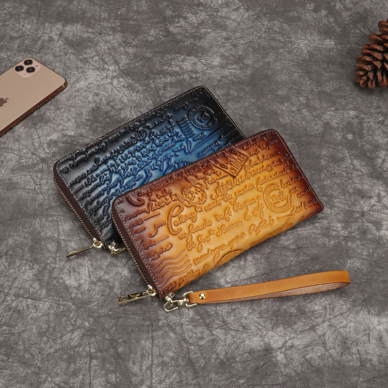 Ladies Long Style Leather Bifold Wallet in Red Brown, Large Capacity
