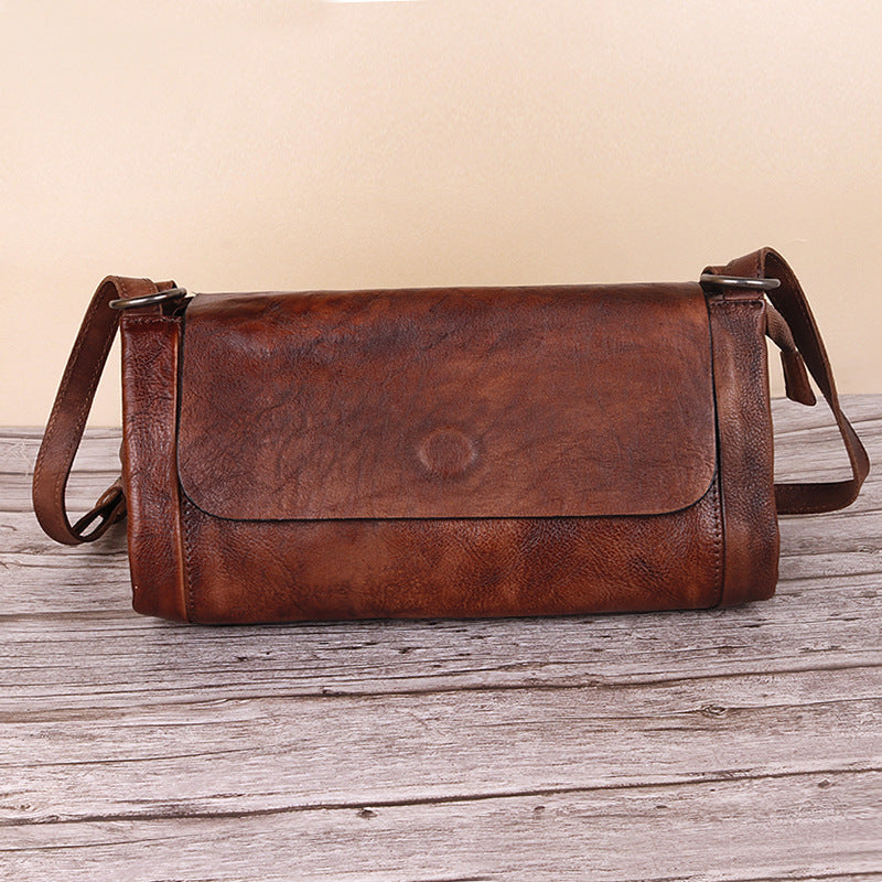 Retro Women's Genuine Leather Hand-Polished First Layer Cowhide Large Capacity Bag