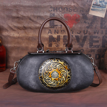 Vintage Genuine Leather Women's Crossbody Bag with Embossed Tree Design and Hand - Brushed Finish