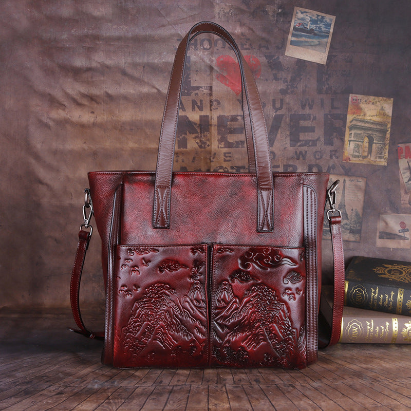 Cowhide Crossbody Bag: Vegetable Tanned, Embossed & Hand-polished