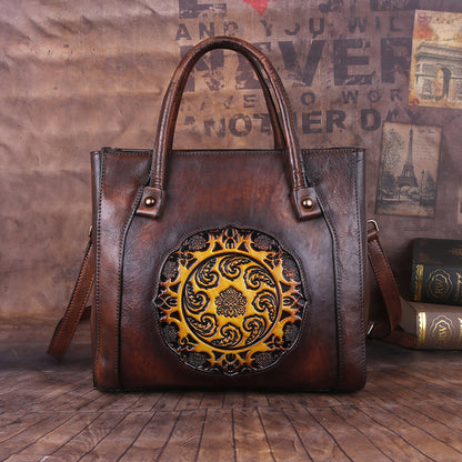 Top Layer Cowhide Women's Crossbody Bag, Vegetable Tanned Leather, Embossed & Hand-polished