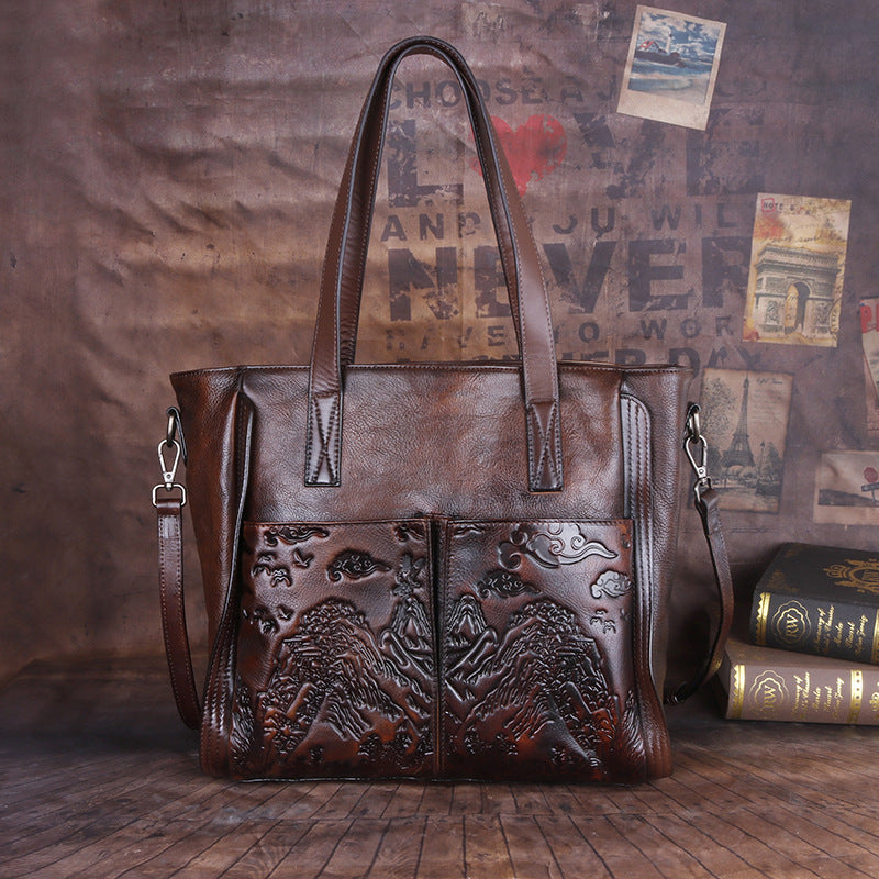 Cowhide Crossbody Bag: Vegetable Tanned, Embossed & Hand-polished