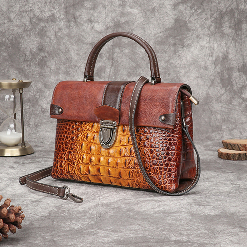 First layer cowhide embossed hand-polished multi-purpose vegetable tanned leather bag