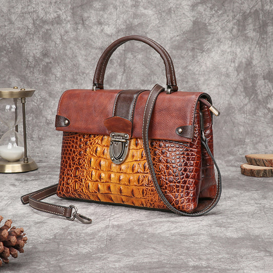 First layer cowhide embossed hand-polished multi-purpose vegetable tanned leather bag