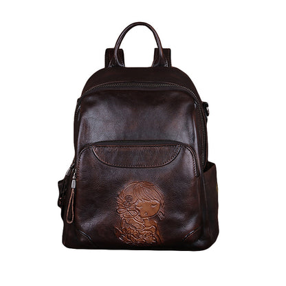 First Layer Cowhide Vegetable Tanned Leather Handmade Large-Capacity Backpack Shoulder Bag