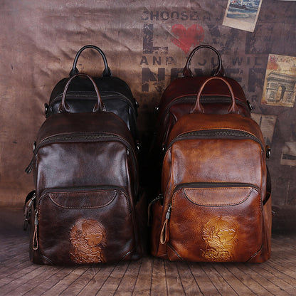 First Layer Cowhide Vegetable Tanned Leather Handmade Large-Capacity Backpack Shoulder Bag