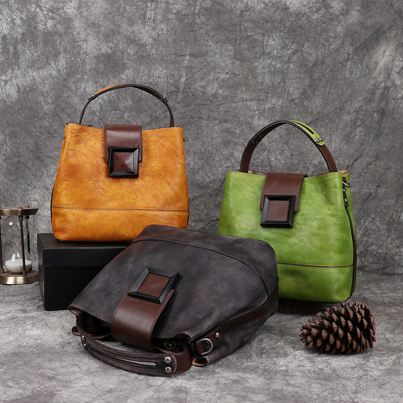 Retro Women's Genuine Leather Crossbody Shoulder Tote