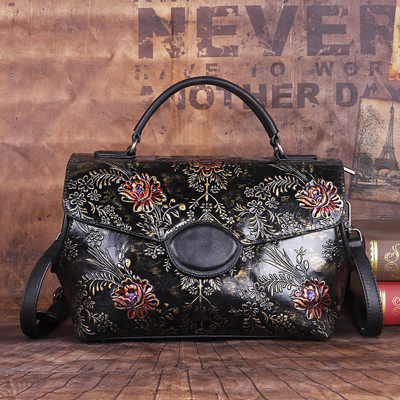 Women's Retro Embossed Leather Handheld Crossbody Bag