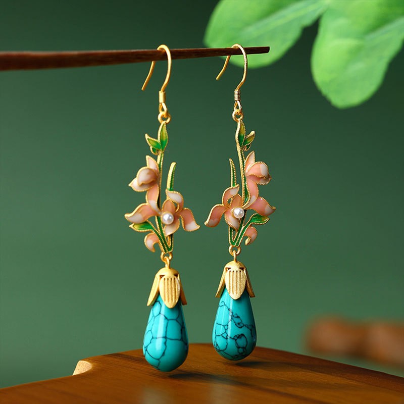 Enamel Gradient Imitation Jade Niche Earrings for Women in Summer