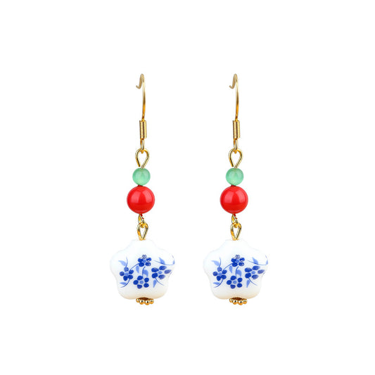 Blue and White Porcelain Hand-made Earrings for Women