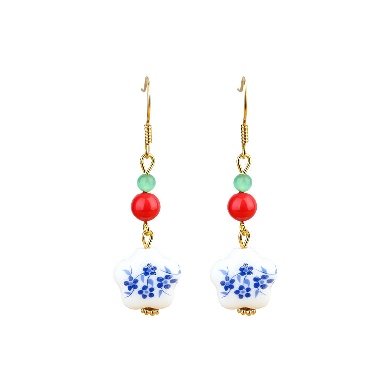 Blue and White Porcelain Hand-made Earrings for Women